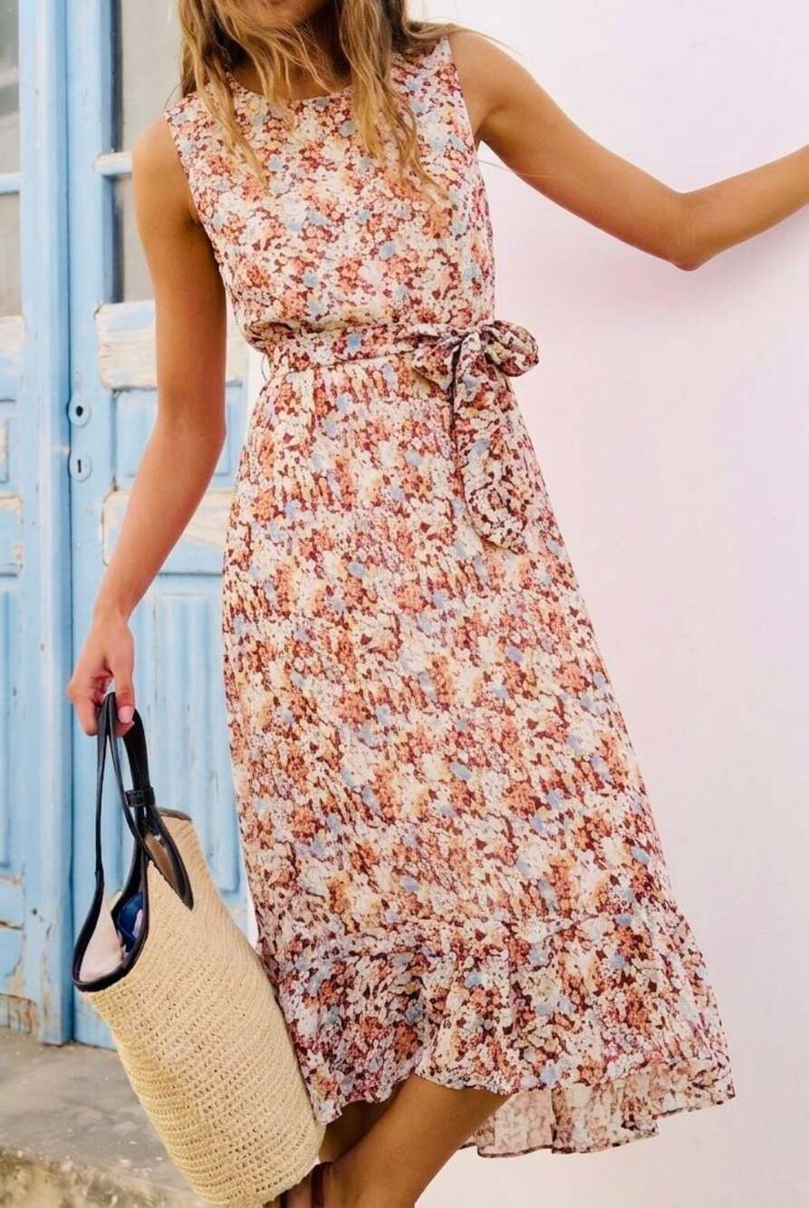 Lauren Ralph Lauren Floral Chiffon Sleeveless Belted Midi Dress